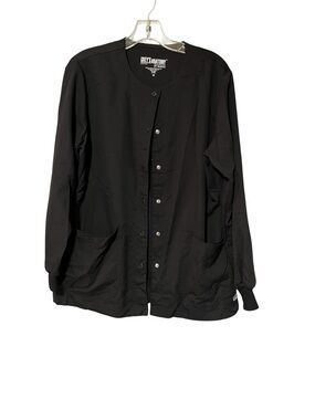 Greys Anatomy Black Scrub Jacket Snap Front Stretch Nurse Size Medium